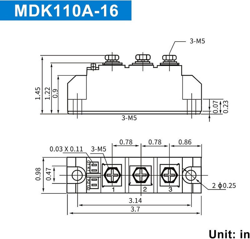 LCLCTC Solar Diodes blocking Diode MDK 110A (100A)-16 for DC;One Way Inline;Commonly Used in photovoltaics confluence, Solar Energy, Generally Used with Solar Cells and Solar Panels(MDK 110A-16) - Image 2